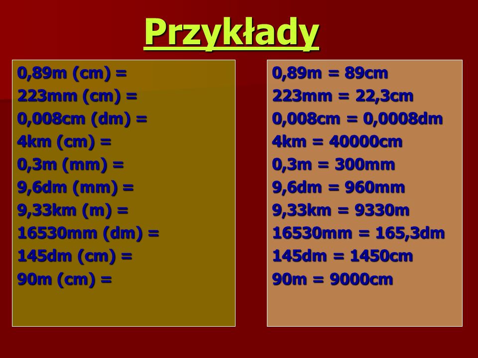 Przekszta canie jednostek miary ppt pobierz